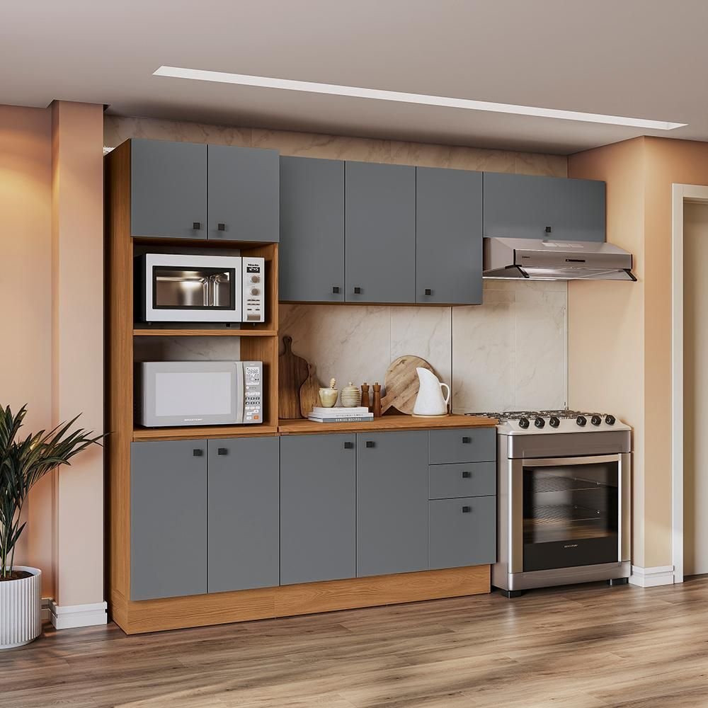 Armário de Cozinha Completa 270cm Canela/cinza Sagrado Pixel