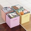 Ver imagem 5 de Kit 6 Caixas Organizadoras de Tecido com Alça para Nicho e Armário 26,6x26,6x28cm Coloridas