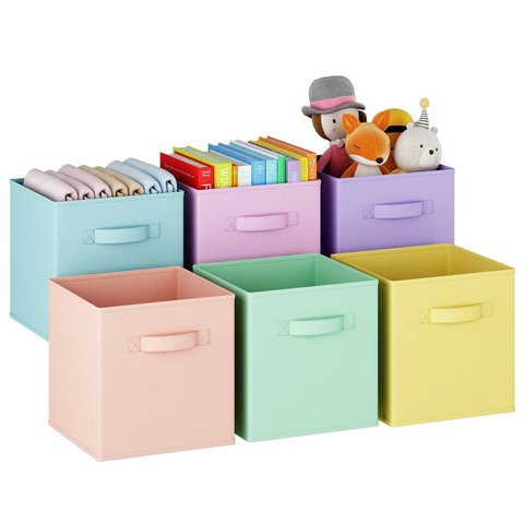 Kit 6 Caixas Organizadoras de Tecido com Alça para Nicho e Armário 26,6x26,6x28cm Coloridas