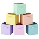 Ver imagem 2 de Kit 6 Caixas Organizadoras de Tecido com Alça para Nicho e Armário 26,6x26,6x28cm Coloridas