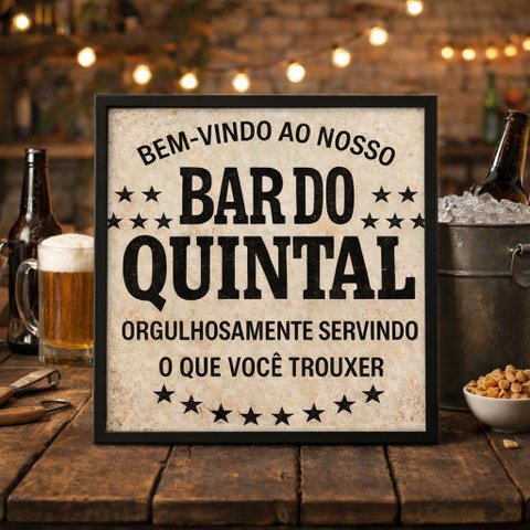 Quadro Bar do Quintal 33x33cm Mold Preta Vidro