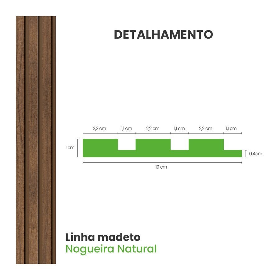 Painel Ripado Eva Laminado Autocolante 10cm Rpdol Madeto Nogueira Natural Valor por Metro - 3