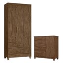 Ver imagem 1 de Guarda Roupa Solteiro Lima e Cômoda Vênus com Pés Castanho Wood Flex – Moval