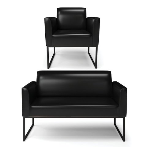Sofá Namoradeira com Poltrona Base Industrial Preto Marisa Corano Preto D03 - D'Rossi