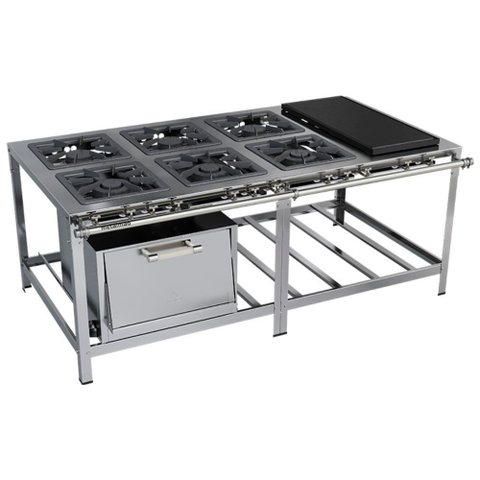 Fogão Industrial Stori Premium 6 Bocas 40x40 Forno com Chapa M23 Aço Inox 430 Metalmaq