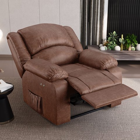 Poltrona do Papai Reclinável Sala de Cinema Madrid Power Touch Massagem USB PU Marrom Brilho G26 Gra