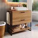 Ver imagem 2 de Gabinete para Banheiro com Porta Basculante e Cuba 80 Cm Cor:preto com Mel