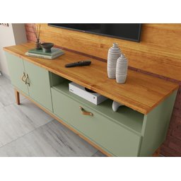 Rack + Painel Si Estilo Retrô 1.40m para Tv até 55'' Polegadas Cor Alecrim / Cinamomo - 3