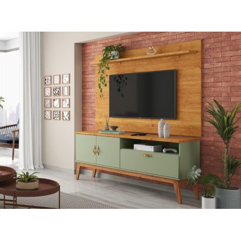 Rack + Painel Si Estilo Retrô 1.40m para Tv até 55'' Polegadas Cor Alecrim / Cinamomo