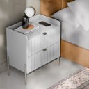 Ver imagem 5 de Mesa de Cabeceira Branca em Madeira Mdf Moriah 60cm Pés de Ferro Champanhe