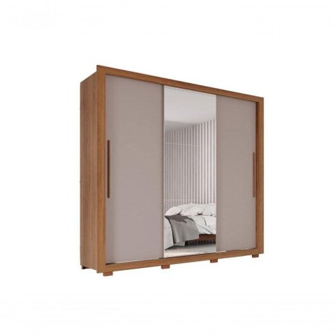 Guarda Roupa Casal Panamá Porta Espelho Central 3 Portas 4 Gavetas Salleto Cinamomo/Off White