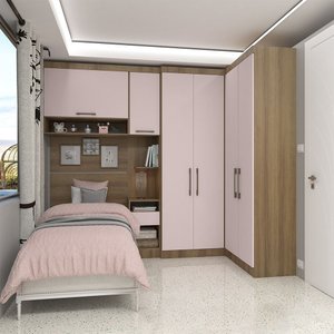 Quarto de Canto Solteiro com Guarda Roupas Cabeceira e Mesa de Cabeceira Paris Luciane Móveis