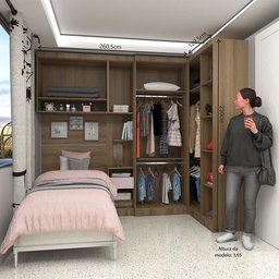 Quarto de Canto Solteiro com Guarda Roupas Cabeceira e Mesa de Cabeceira Paris Luciane Móveis - 4