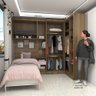 Quarto de Canto Solteiro com Guarda Roupas Cabeceira e Mesa de Cabeceira Paris Luciane Móveis - 4