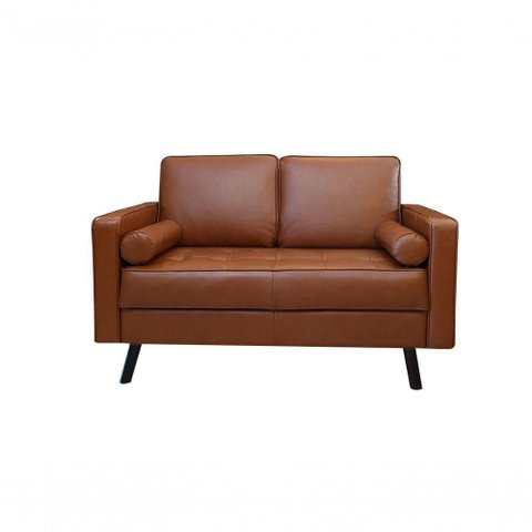 Sofá de Couro Melfi 2 Lugares Conhaque com Brilho - Mempra