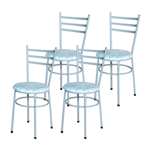 4 Cadeiras para Mesa Epoxi Cinza Assento Floral:floral Gelo