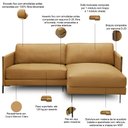 Ver imagem 2 de Sofá 3 Lugares com Chaise Direito Sala Living 230cm Amábile L06 Couro Marrom Claro - Lyam Decor