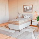 Ver imagem 1 de Cama Box Solteiro + Colchão Paris Molas Ensacadas Bege Couro Branco/bege