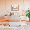 Ver imagem 2 de Cama Box Solteiro + Colchão Paris Molas Ensacadas Bege Couro Branco/bege