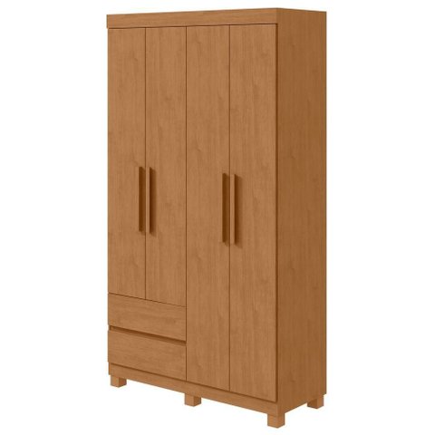 Guarda-Roupas Solteiro 4 Portas 2 Gavetas sem Espelho com Pés Zeus - Lp - Rei de Casa Amendoa Clean