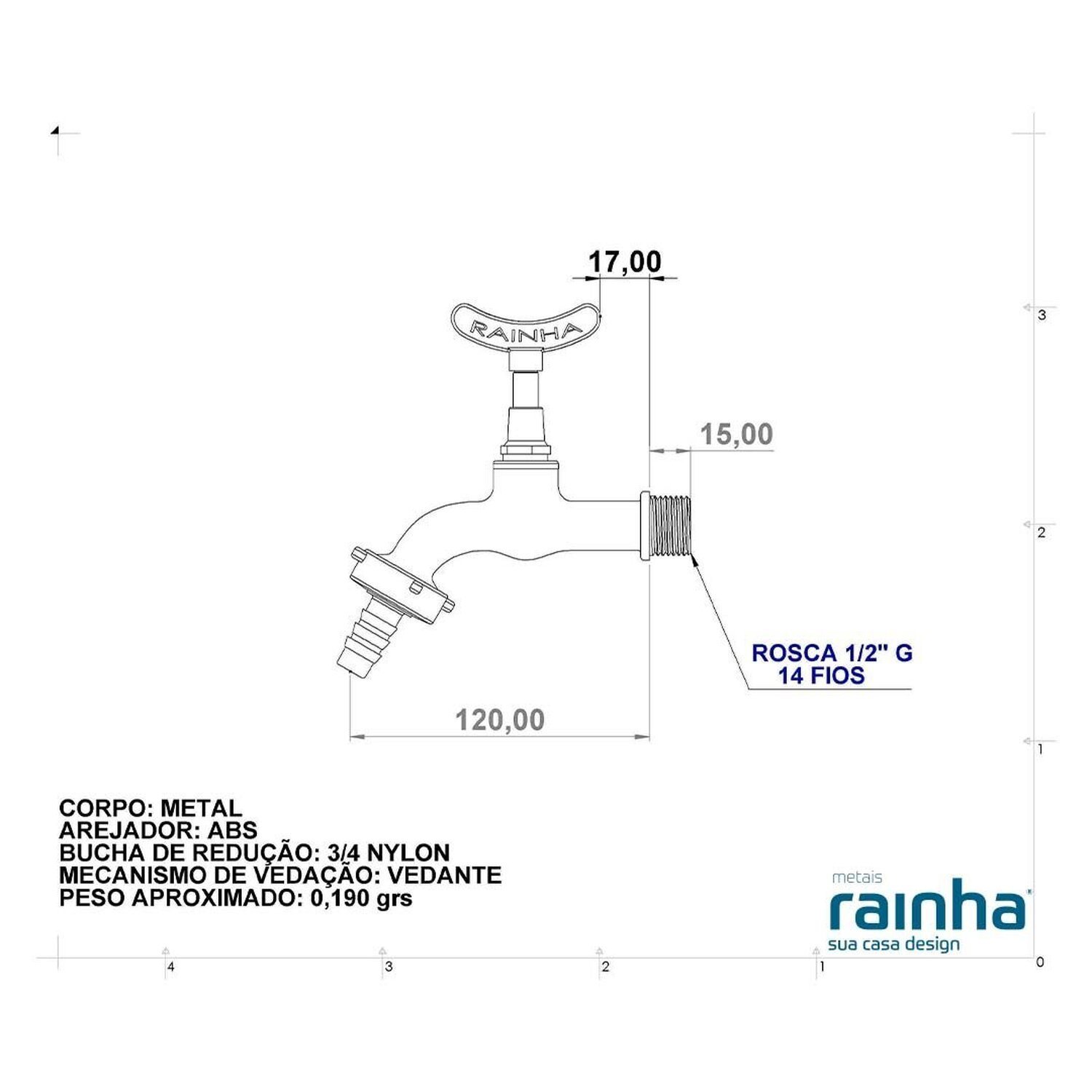 Torneira Para Tanque e Jardim 1130 1/2 P/ 3/4 Amarela Stander Bico Abs 12 Cm Torneira Tanque Vedante Rainha Metais - 2