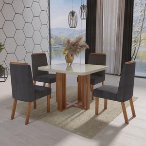 Sala de Jantar 90x90 Paola Off 4 Cad Bom Pastor Nat/cinza
