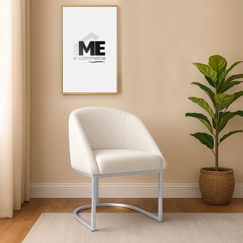 Banqueta Poltrona Lua Penteadeira e Salão com Base Metálica Prata:bege