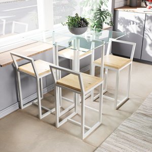 Conjunto Mesa Vidro 4 Cadeiras Pequena Pinus Industrial White