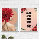 Ver imagem 1 de Kit 2 Quadros Feministas Mulher Com Flores 33x24cm:Madeira branca