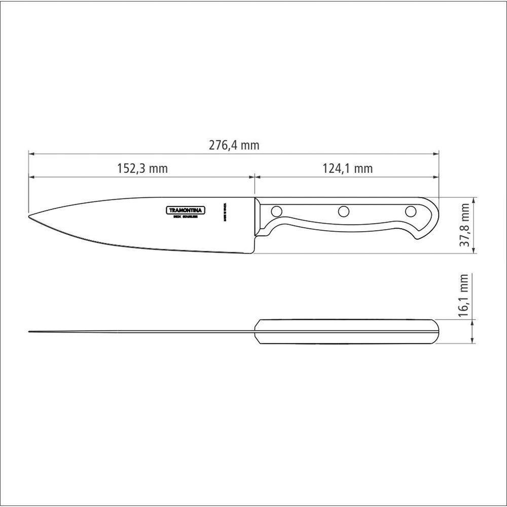 Faca Chef Tramontina Ultracorte com Lâmina em Aço Inox e Cabo de Polipropileno Preto 6 Tramontina - 3