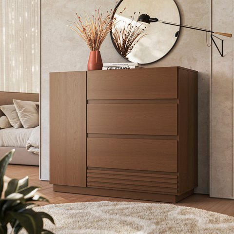 Cômoda Sapateira 1 Porta 4 Gavetas Samambaia CabeCasa MadeiraOriginals Marrom/Freijó