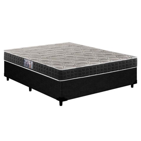 Cama Box Casal: Colchão Espuma Anjos Querubim+base Courano Black(138x188)