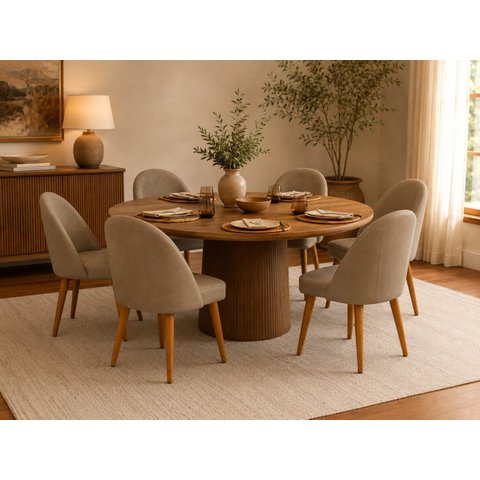 Kit 6 Cadeiras Lua Estofada Moderna Sala de Jantar Suede Cappuccino