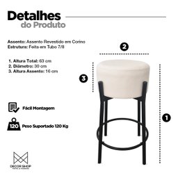 Kit 2 Banquetas para Cozinha Balcão Bistrô Bancada Dre Média:off White - 7