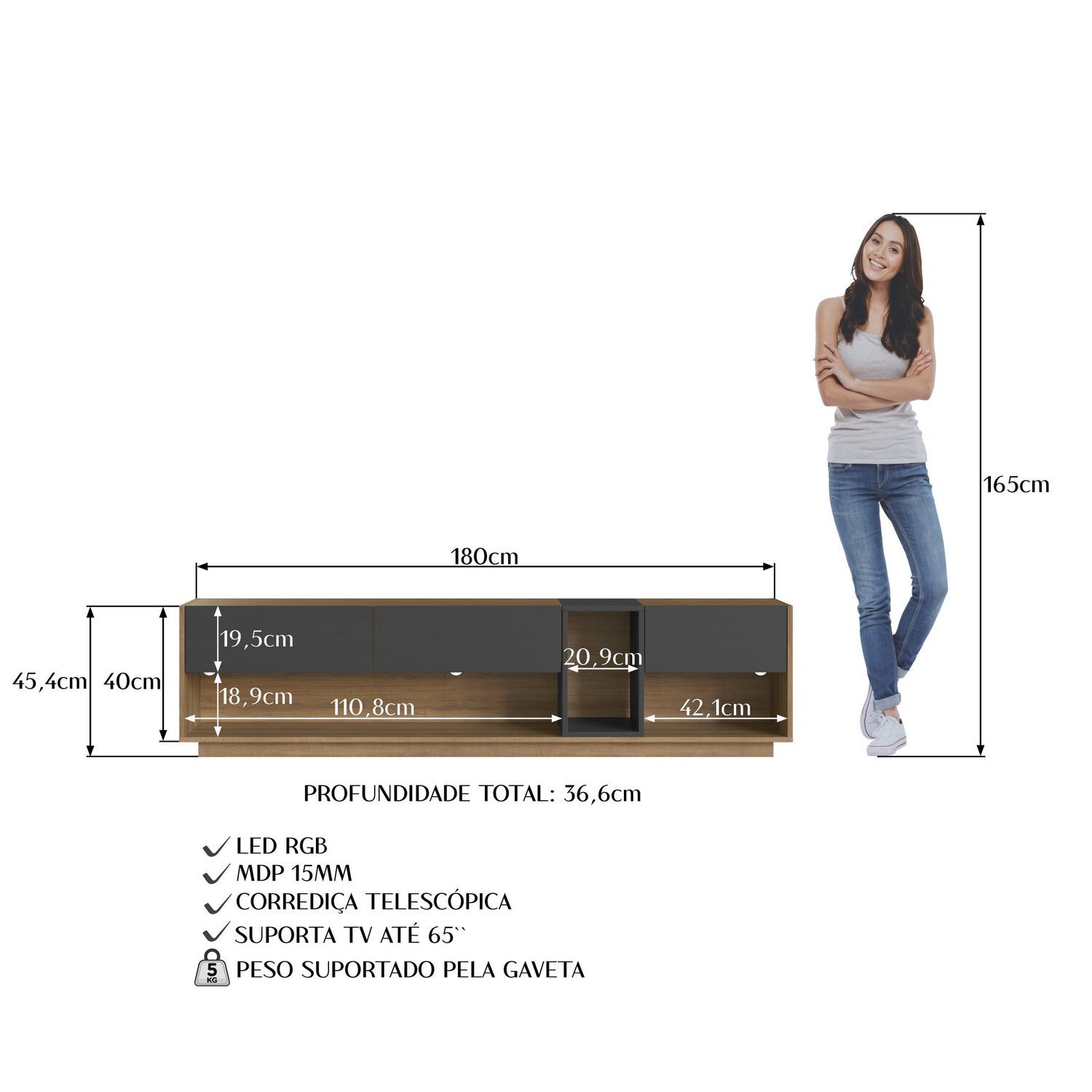 Rack para Tv até 65 Polegadas com 3 Gavetas e 1 Nicho com Iluminação em Led Rgb Ra8001 - 11