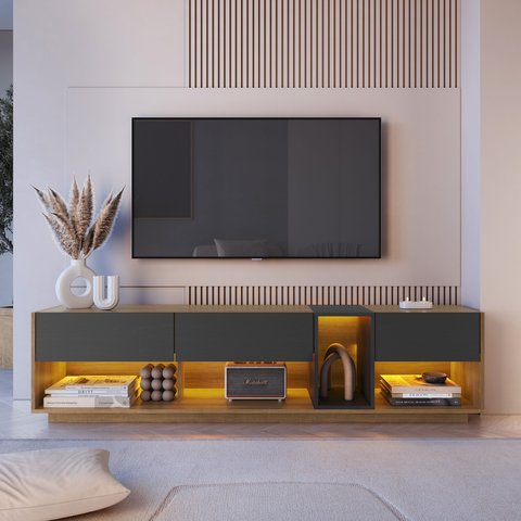 Rack para Tv até 65 Polegadas com 3 Gavetas e 1 Nicho com Iluminação em Led Rgb Ra8001