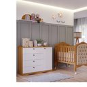 Ver imagem 1 de Quarto de Bebê 2 Peças com Berço Capitonê Cômoda 4 Gavetas Aquarella Espresso Móveis Bege/Nature/Branco
