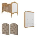 Ver imagem 2 de Quarto de Bebê 2 Peças com Berço Capitonê e Guarda-Roupa 4 Portas 4 Gavetas Aquarella Espresso Móvei Bege/Nature/Branco