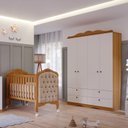 Ver imagem 1 de Quarto de Bebê 2 Peças com Berço Capitonê e Guarda-Roupa 4 Portas 4 Gavetas Aquarella Espresso Móvei Bege/Nature/Branco