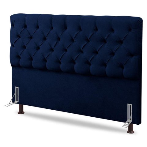 Cabeceira Cama Box Casal Queen Size Lylla 160cm Capitonê com Frame Veludo Azul Marinho - Abmaza