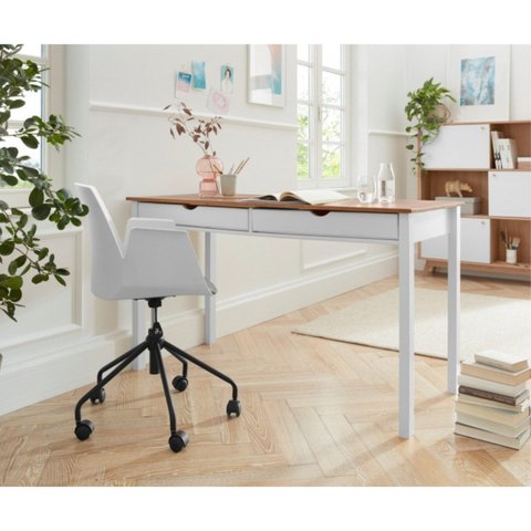 Escrivaninha Mesa Escritório de Madeira Maciça 2 Gavetas 140cm Coleção Gava