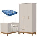 Ver imagem 1 de Guarda Roupa Infantil 3 Portas com Berço Americano Flip Areia Acetinado com Colchão Ortobom - Reller