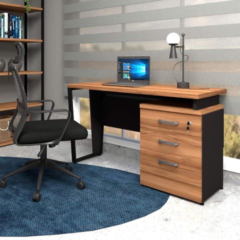 Mesa de Escritório 1,20m com Gaveteiro 3 Gavetas F5