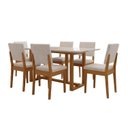 Ver imagem 3 de Conjunto Sala de Jantar 6 Cadeiras Tampo de Vidro Filadélfia Natural Cerejeira/Off White/Cinza