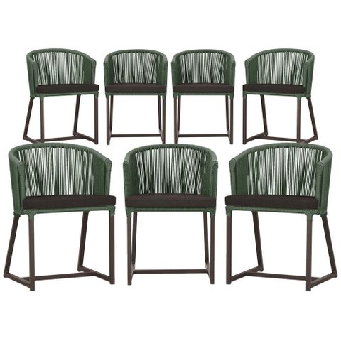 7 Cadeiras de Jantar Área Noronha em Alumínio com Pintura Marrom Corda Náutica Estofado 9 Trama Orig