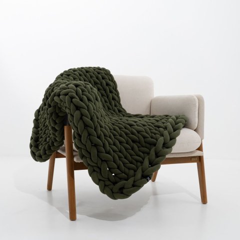 Manta Sofá/poltrona de Maxi Tricot 0,90x1,20m, Cor Musgo - Magma Cotton