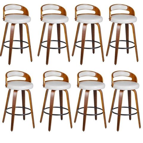 Kit 8 Banquetas para Cozinha Altas Giratórias Madeira Roma Rivatti Branco