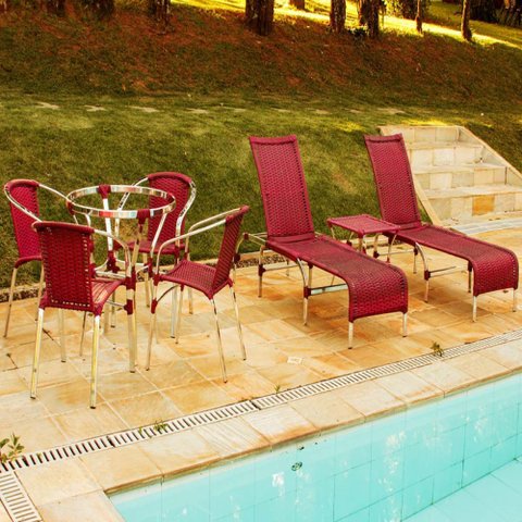 4 Cadeiras e Mesa Floripa em Alumínio com 2 Espreguiçadeiras Floripa Regulável e Mesa Garden - Trama