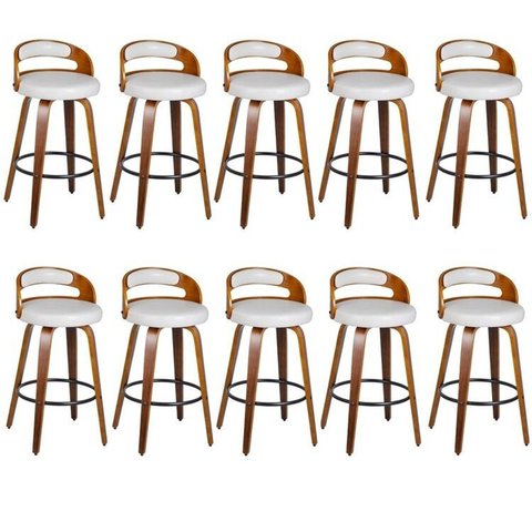 Kit 10 Banquetas para Cozinha Altas Giratórias Madeira Roma Rivatti Branco