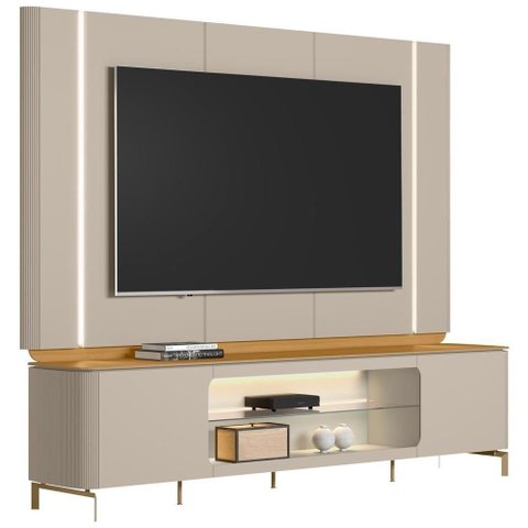Rack para Sala com Painel para Tv 70 Pol Elysia L05 Tauari Off White Fosco - Lyam Decor